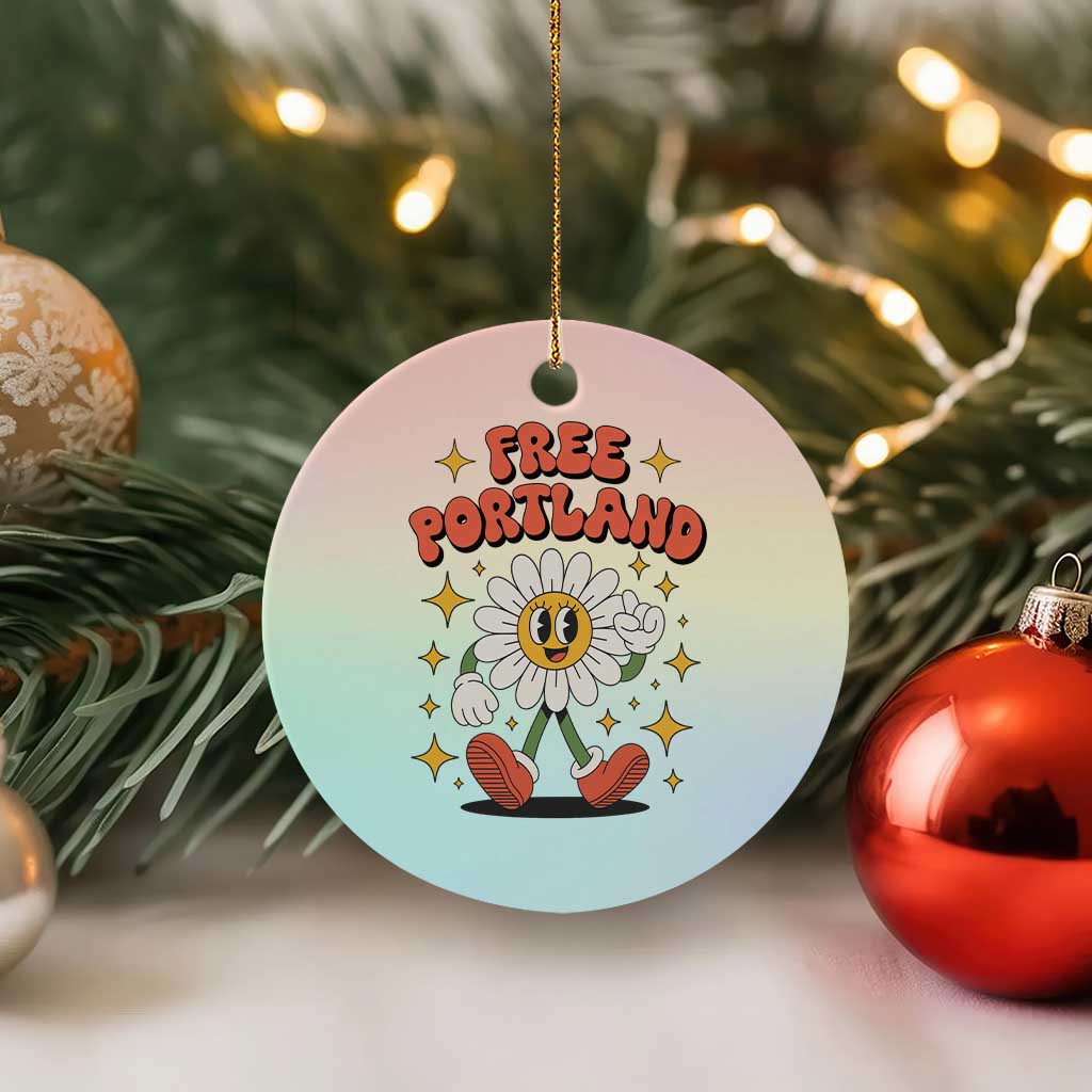 Retro Daisy Free Portland Ceramic Ornament Oregon Freedom Fighter Flower Groovy Graphic - Wonder Print Shop