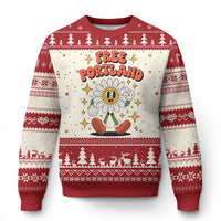 Retro Daisy Free Portland Ugly Christmas Sweater Oregon Freedom Fighter Flower Groovy Graphic - Wonder Print Shop