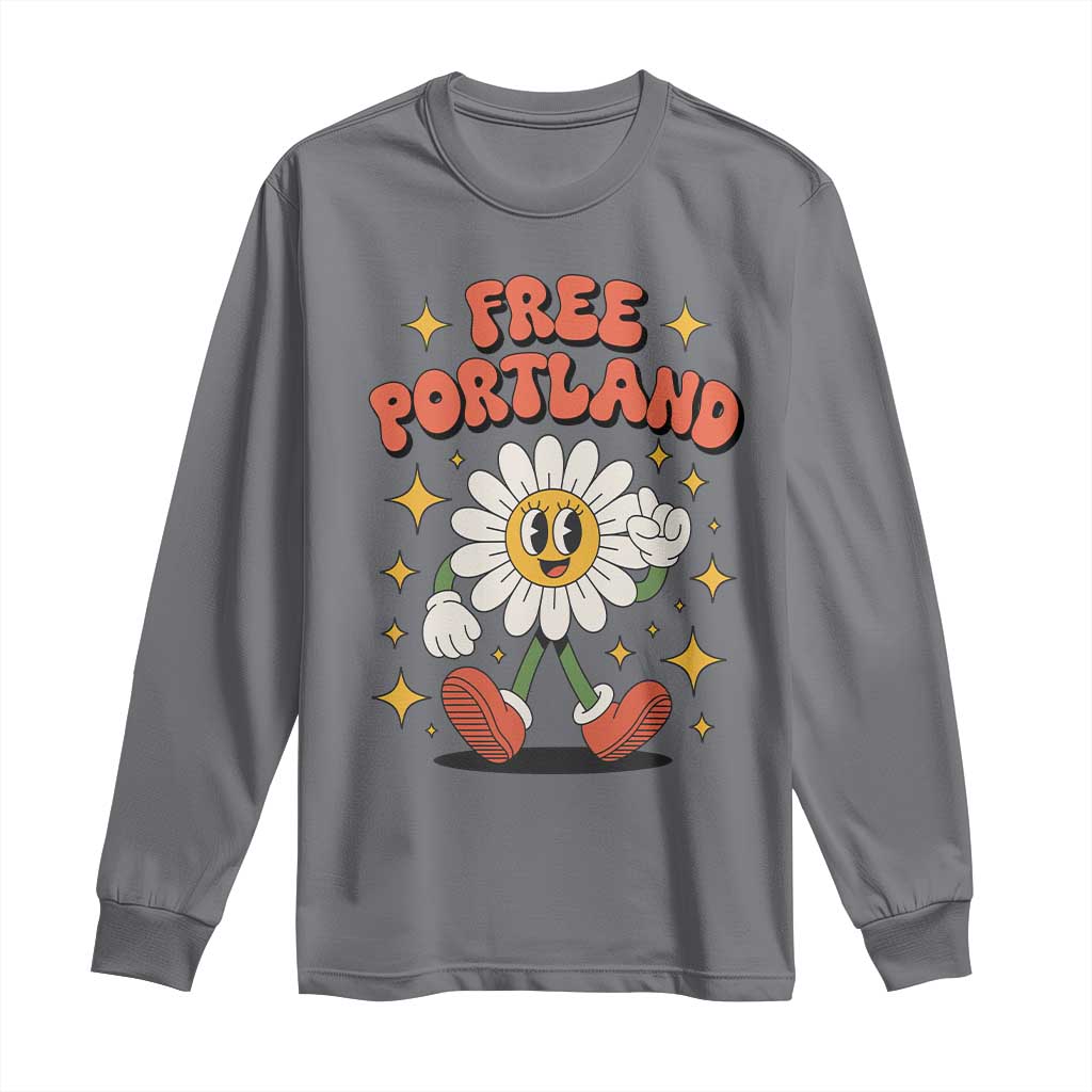 Retro Daisy Free Portland Long Sleeve Shirt Oregon Freedom Fighter Flower Groovy Graphic - Wonder Print Shop