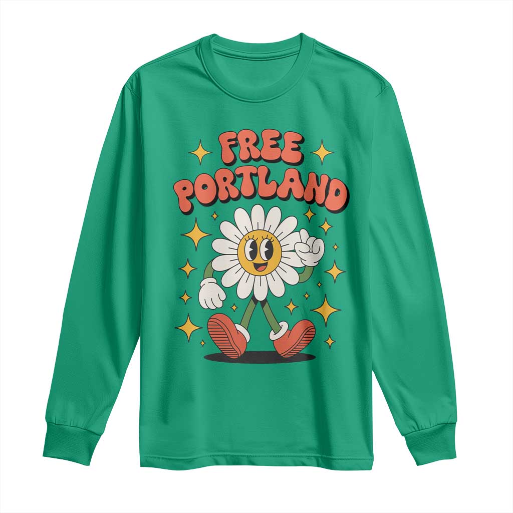 Retro Daisy Free Portland Long Sleeve Shirt Oregon Freedom Fighter Flower Groovy Graphic - Wonder Print Shop