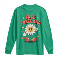 Retro Daisy Free Portland Long Sleeve Shirt Oregon Freedom Fighter Flower Groovy Graphic - Wonder Print Shop