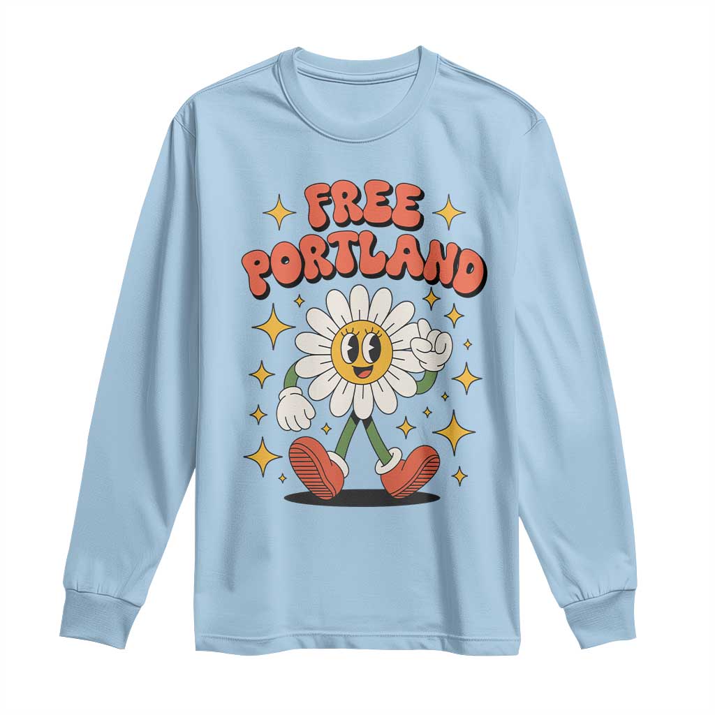 Retro Daisy Free Portland Long Sleeve Shirt Oregon Freedom Fighter Flower Groovy Graphic - Wonder Print Shop