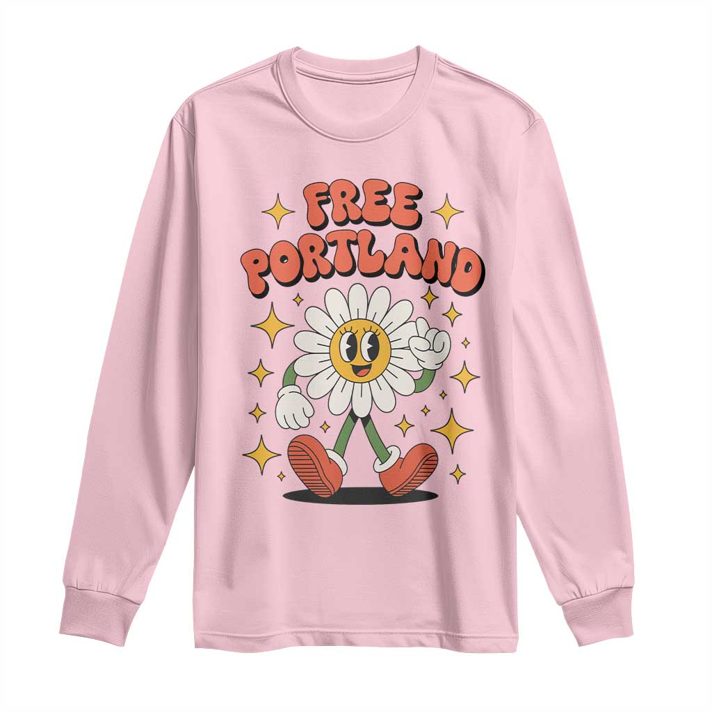 Retro Daisy Free Portland Long Sleeve Shirt Oregon Freedom Fighter Flower Groovy Graphic - Wonder Print Shop