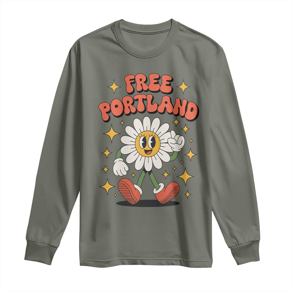 Retro Daisy Free Portland Long Sleeve Shirt Oregon Freedom Fighter Flower Groovy Graphic - Wonder Print Shop