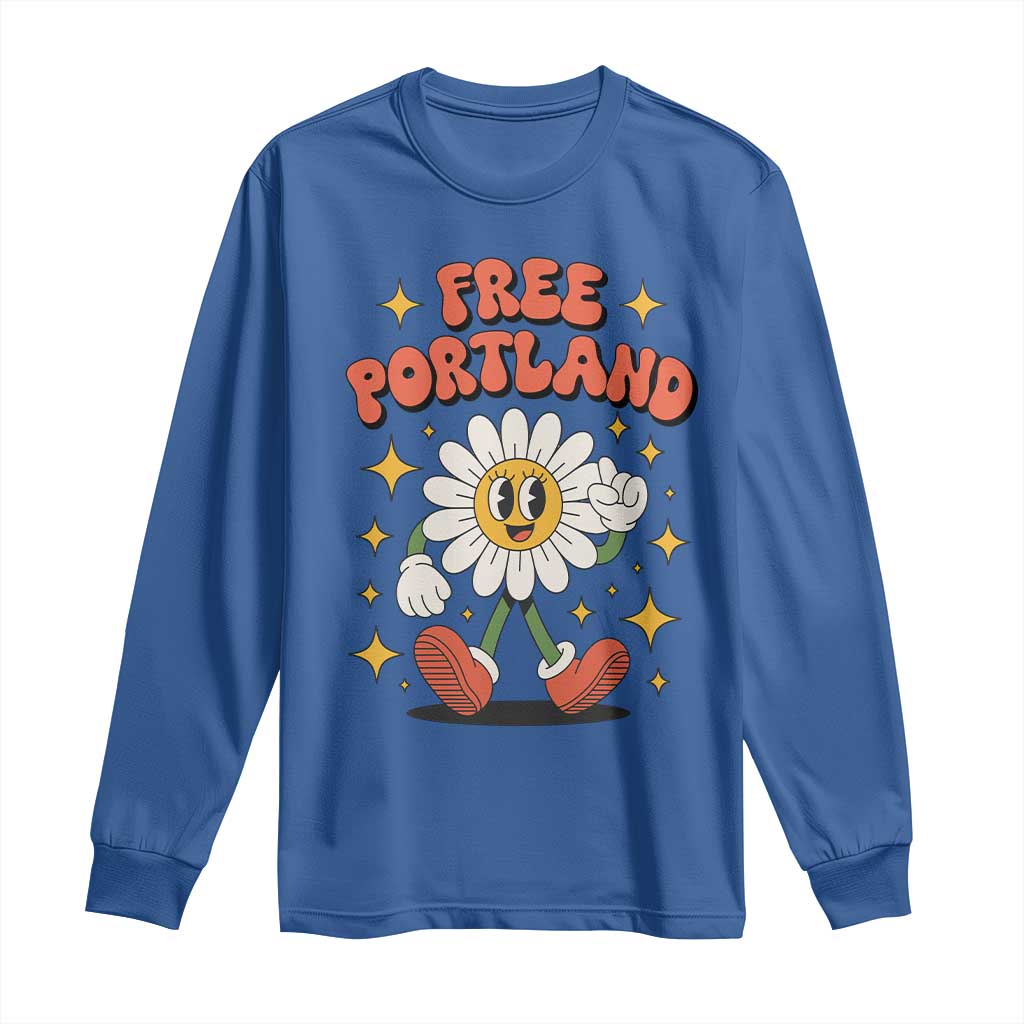 Retro Daisy Free Portland Long Sleeve Shirt Oregon Freedom Fighter Flower Groovy Graphic - Wonder Print Shop