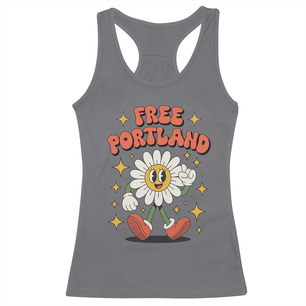 Retro Daisy Free Portland Racerback Tank Top Oregon Freedom Fighter Flower Groovy Graphic - Wonder Print Shop