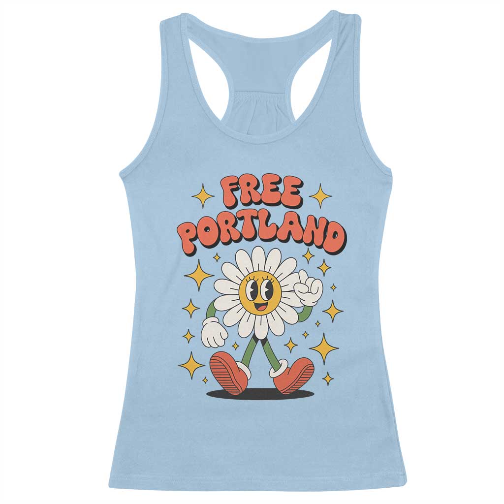 Retro Daisy Free Portland Racerback Tank Top Oregon Freedom Fighter Flower Groovy Graphic - Wonder Print Shop