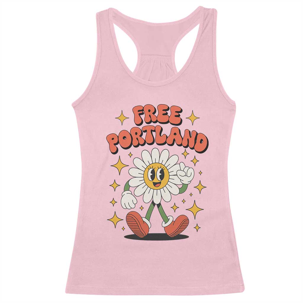 Retro Daisy Free Portland Racerback Tank Top Oregon Freedom Fighter Flower Groovy Graphic - Wonder Print Shop
