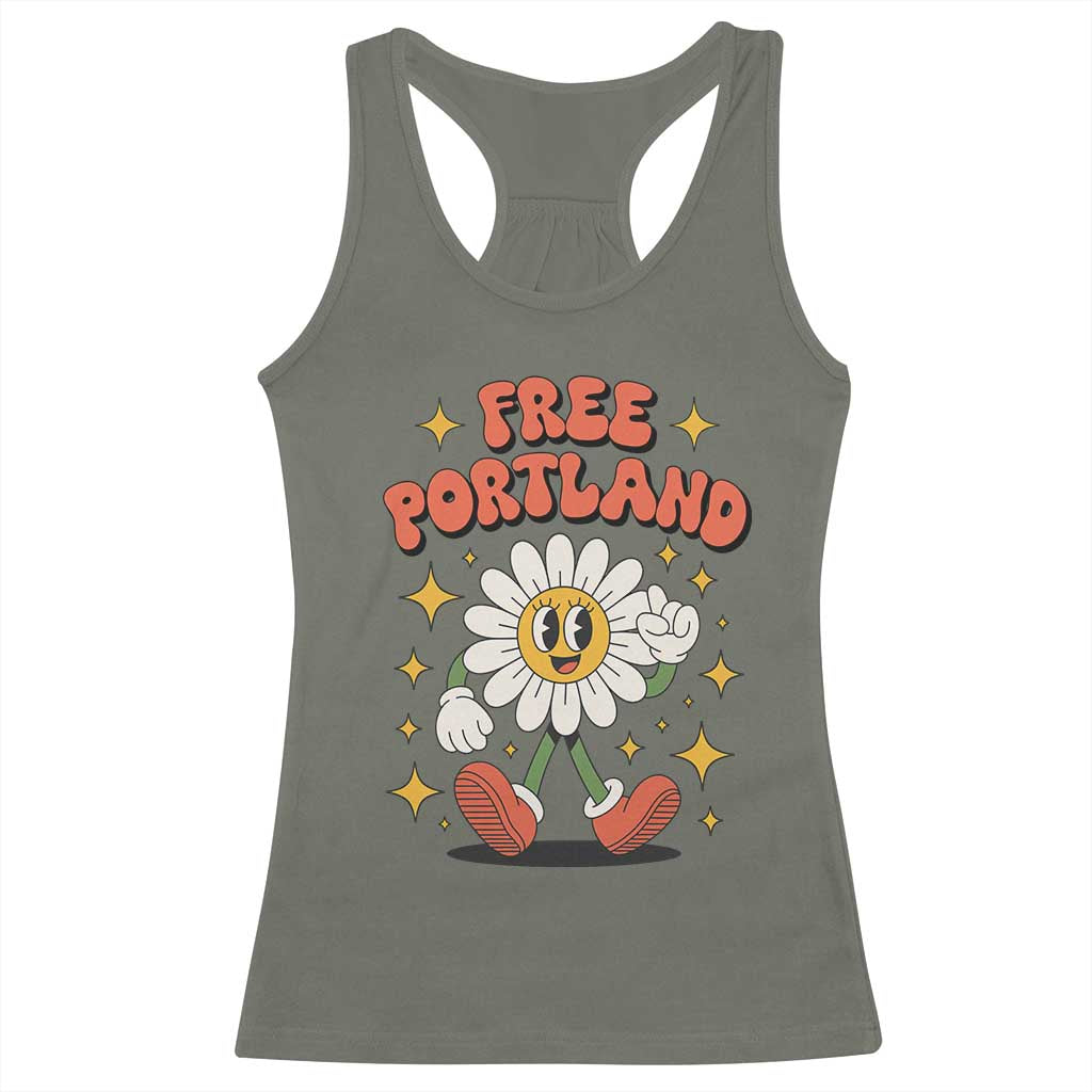 Retro Daisy Free Portland Racerback Tank Top Oregon Freedom Fighter Flower Groovy Graphic - Wonder Print Shop