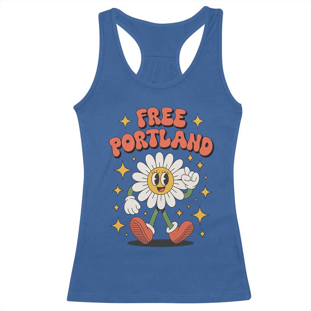 Retro Daisy Free Portland Racerback Tank Top Oregon Freedom Fighter Flower Groovy Graphic - Wonder Print Shop