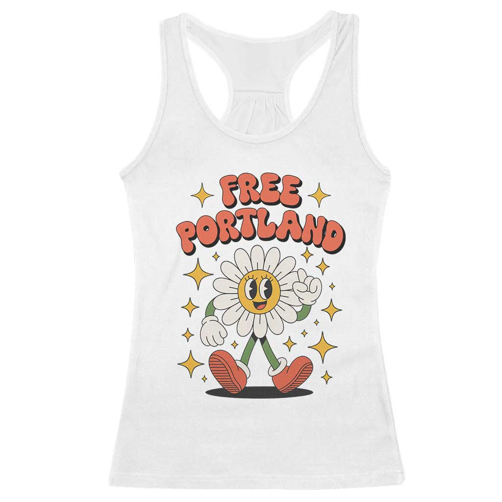 Retro Daisy Free Portland Racerback Tank Top Oregon Freedom Fighter Flower Groovy Graphic - Wonder Print Shop
