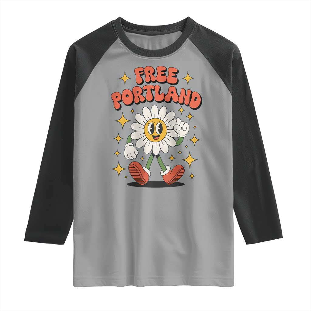 Retro Daisy Free Portland Raglan Shirt Oregon Freedom Fighter Flower Groovy Graphic - Wonder Print Shop