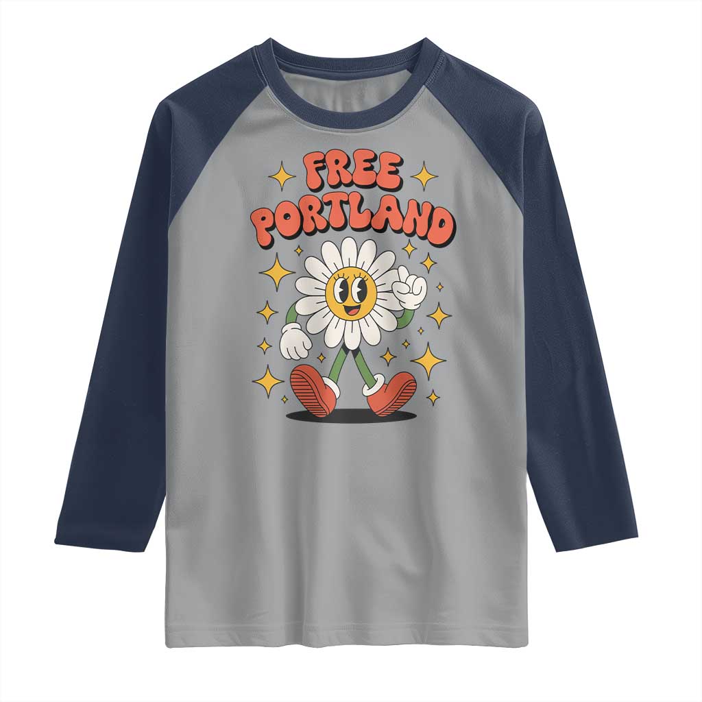 Retro Daisy Free Portland Raglan Shirt Oregon Freedom Fighter Flower Groovy Graphic - Wonder Print Shop