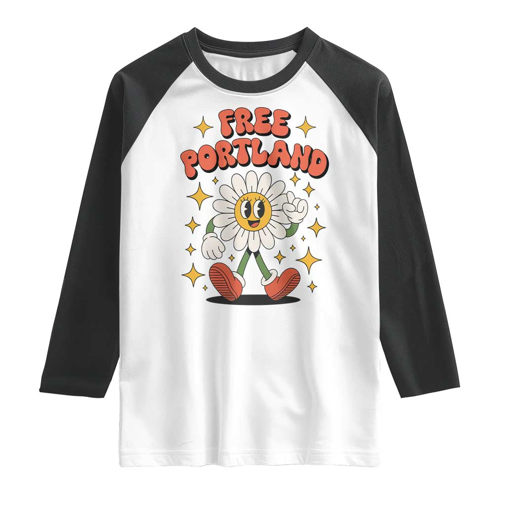 Retro Daisy Free Portland Raglan Shirt Oregon Freedom Fighter Flower Groovy Graphic - Wonder Print Shop