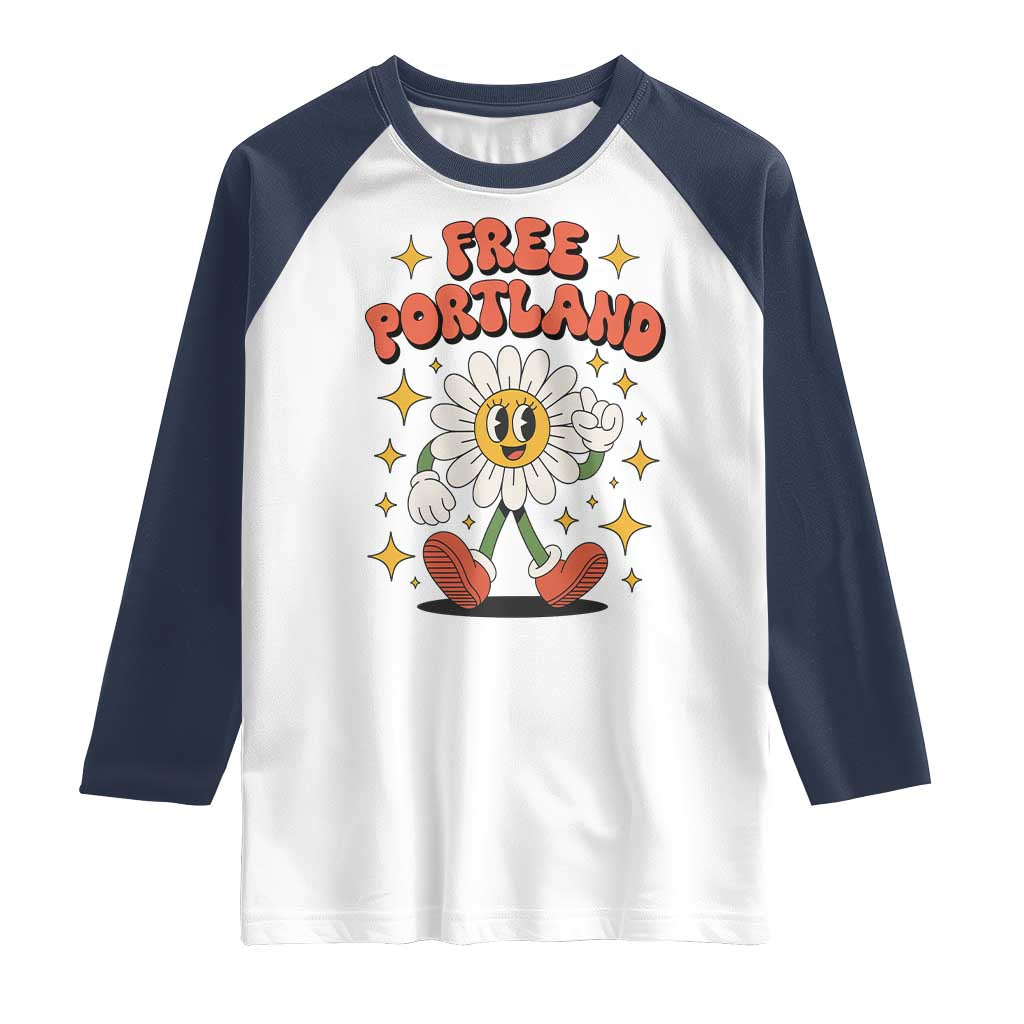 Retro Daisy Free Portland Raglan Shirt Oregon Freedom Fighter Flower Groovy Graphic - Wonder Print Shop