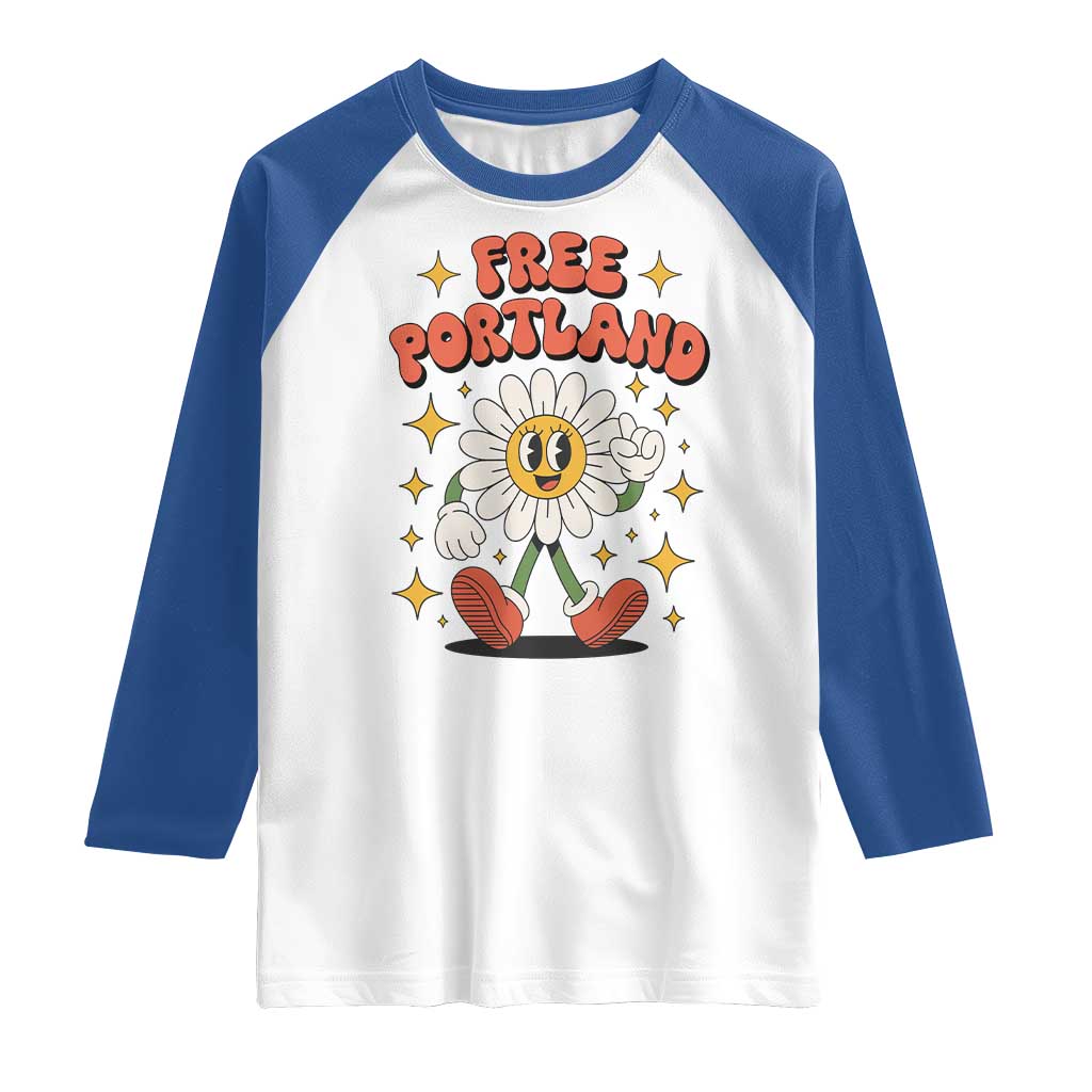 Retro Daisy Free Portland Raglan Shirt Oregon Freedom Fighter Flower Groovy Graphic - Wonder Print Shop