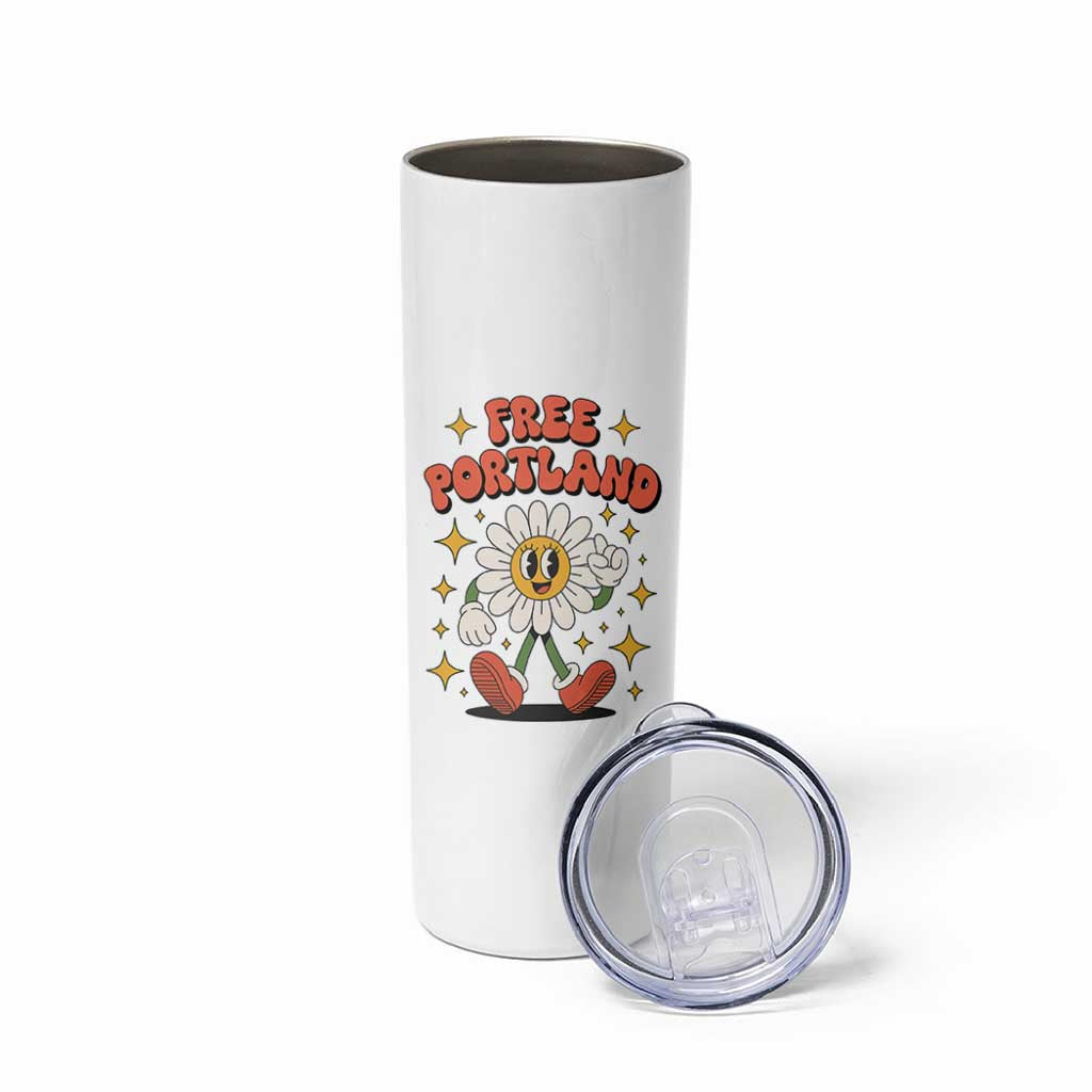Retro Daisy Free Portland Skinny Tumbler Oregon Freedom Fighter Flower Groovy Graphic - Wonder Print Shop