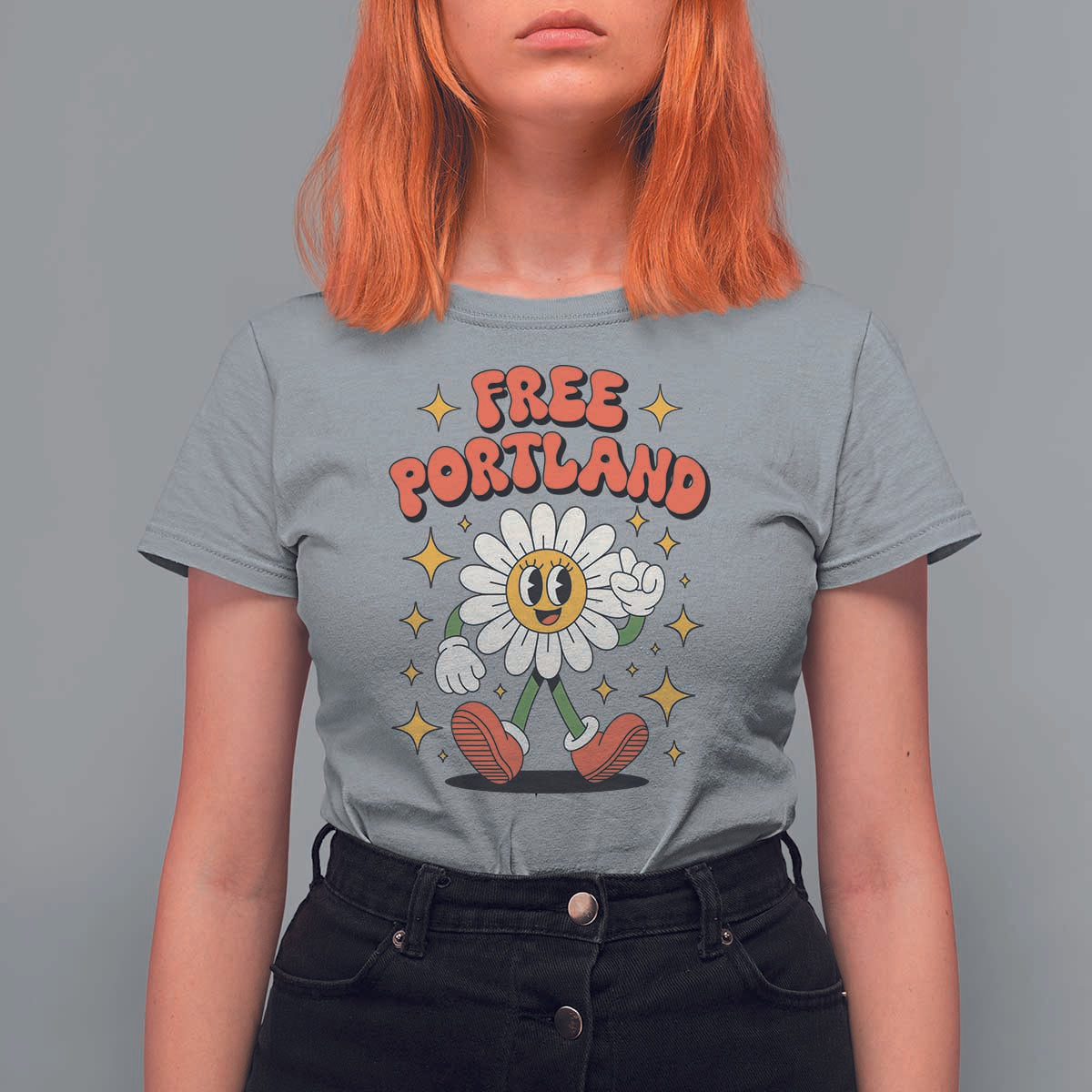 Retro Daisy Free Portland T Shirt For Women Oregon Freedom Fighter Flower Groovy Graphic - Wonder Print Shop