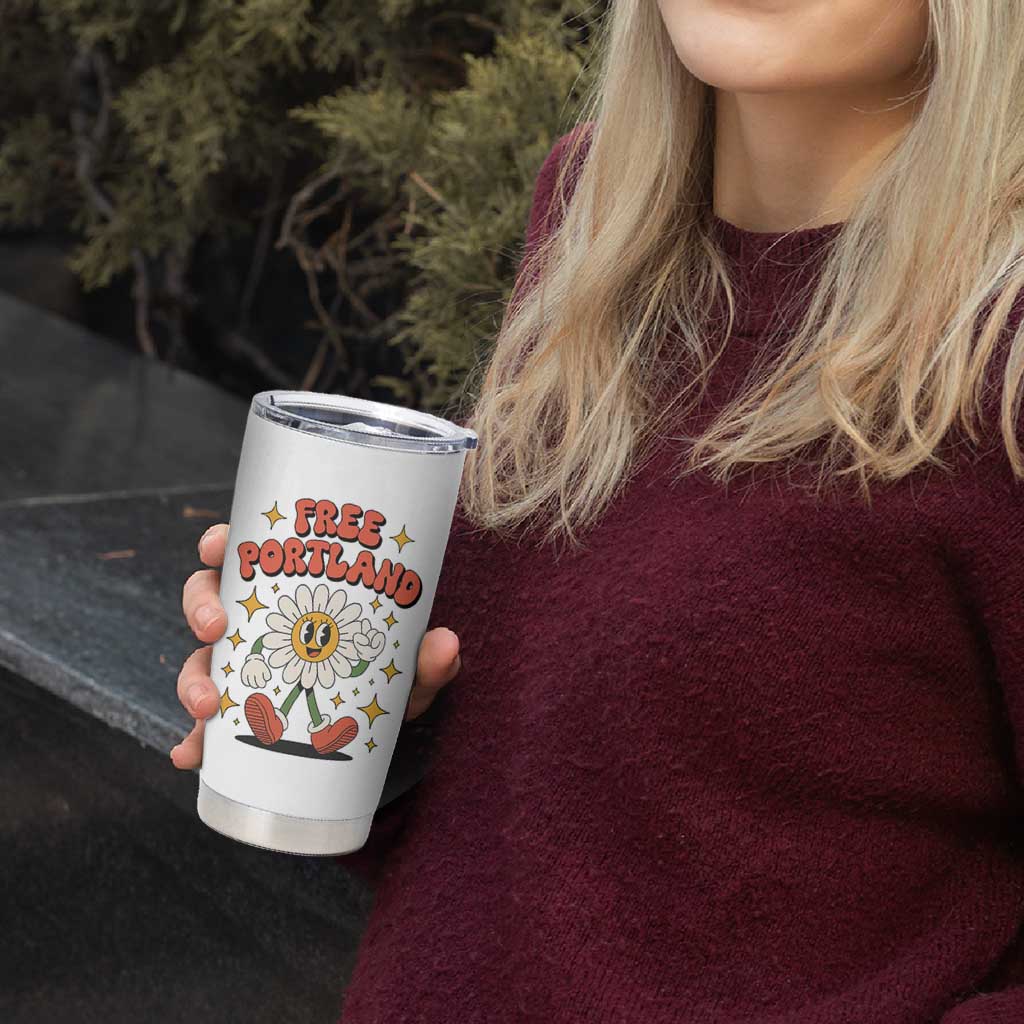 Retro Daisy Free Portland Tumbler Cup Oregon Freedom Fighter Flower Groovy Graphic - Wonder Print Shop