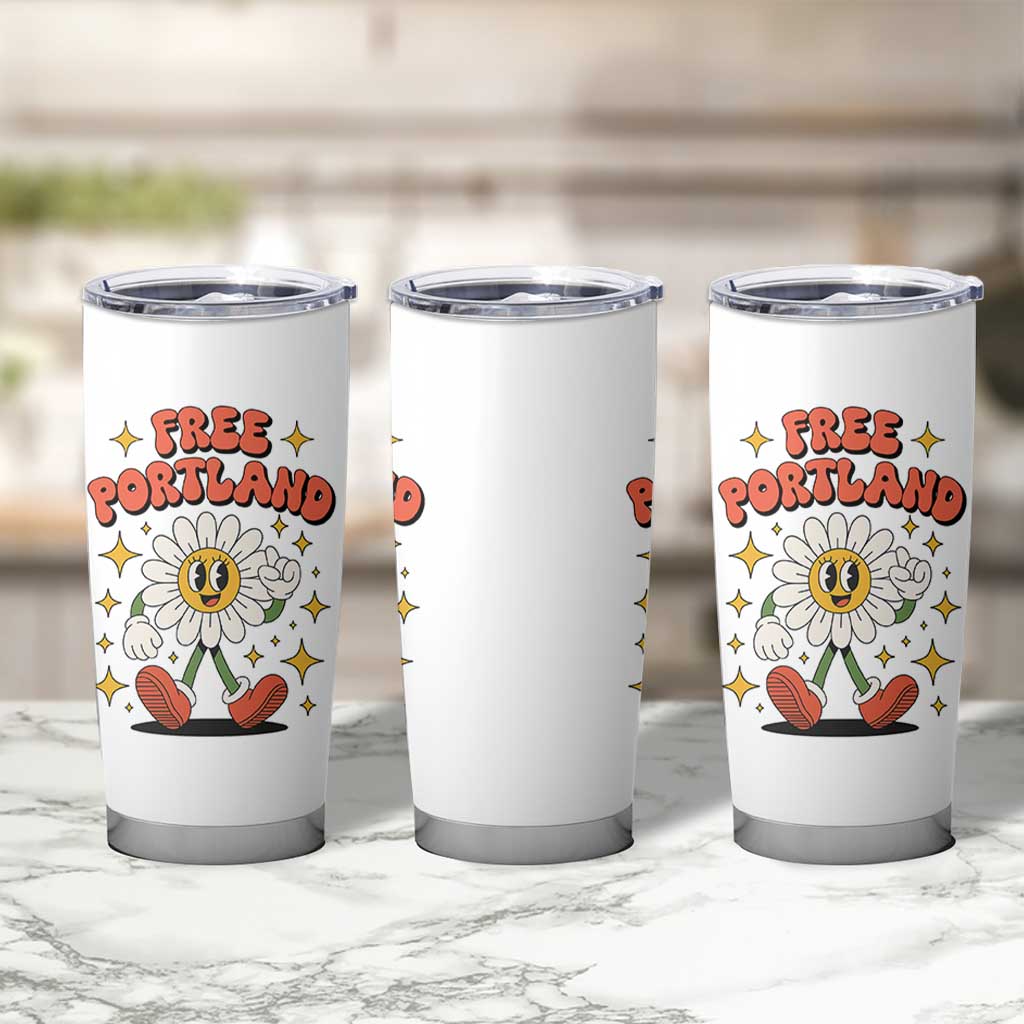 Retro Daisy Free Portland Tumbler Cup Oregon Freedom Fighter Flower Groovy Graphic - Wonder Print Shop