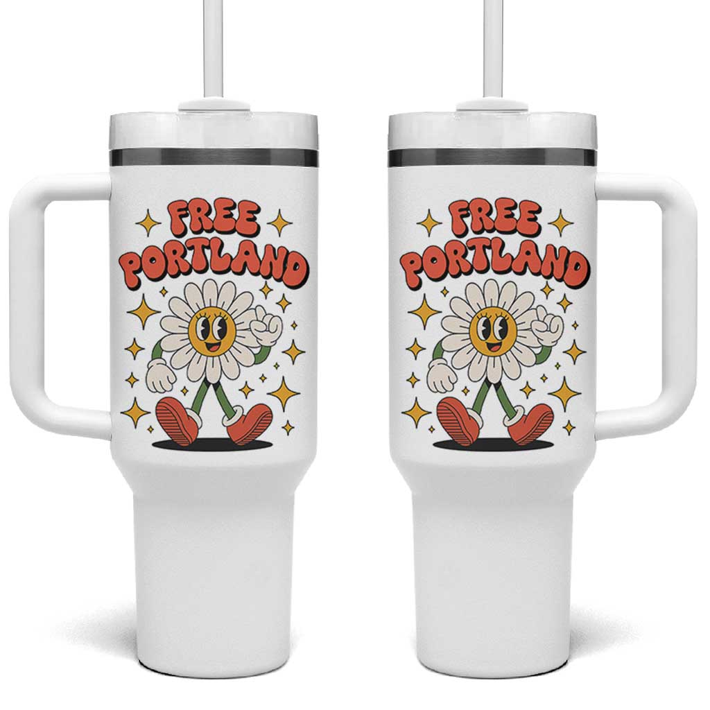 Retro Daisy Free Portland Tumbler With Handle Oregon Freedom Fighter Flower Groovy Graphic - Wonder Print Shop