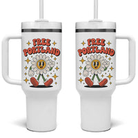 Retro Daisy Free Portland Tumbler With Handle Oregon Freedom Fighter Flower Groovy Graphic - Wonder Print Shop