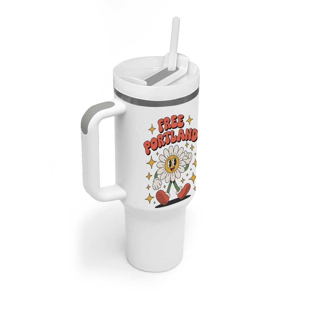 Retro Daisy Free Portland Tumbler With Handle Oregon Freedom Fighter Flower Groovy Graphic - Wonder Print Shop