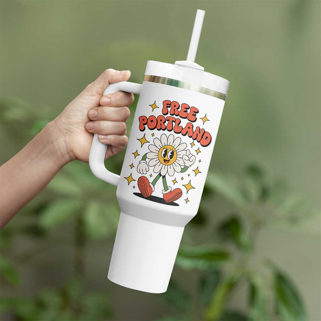 Retro Daisy Free Portland Tumbler With Handle Oregon Freedom Fighter Flower Groovy Graphic - Wonder Print Shop