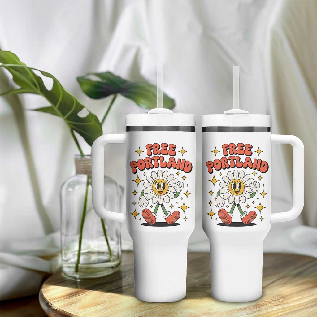 Retro Daisy Free Portland Tumbler With Handle Oregon Freedom Fighter Flower Groovy Graphic - Wonder Print Shop