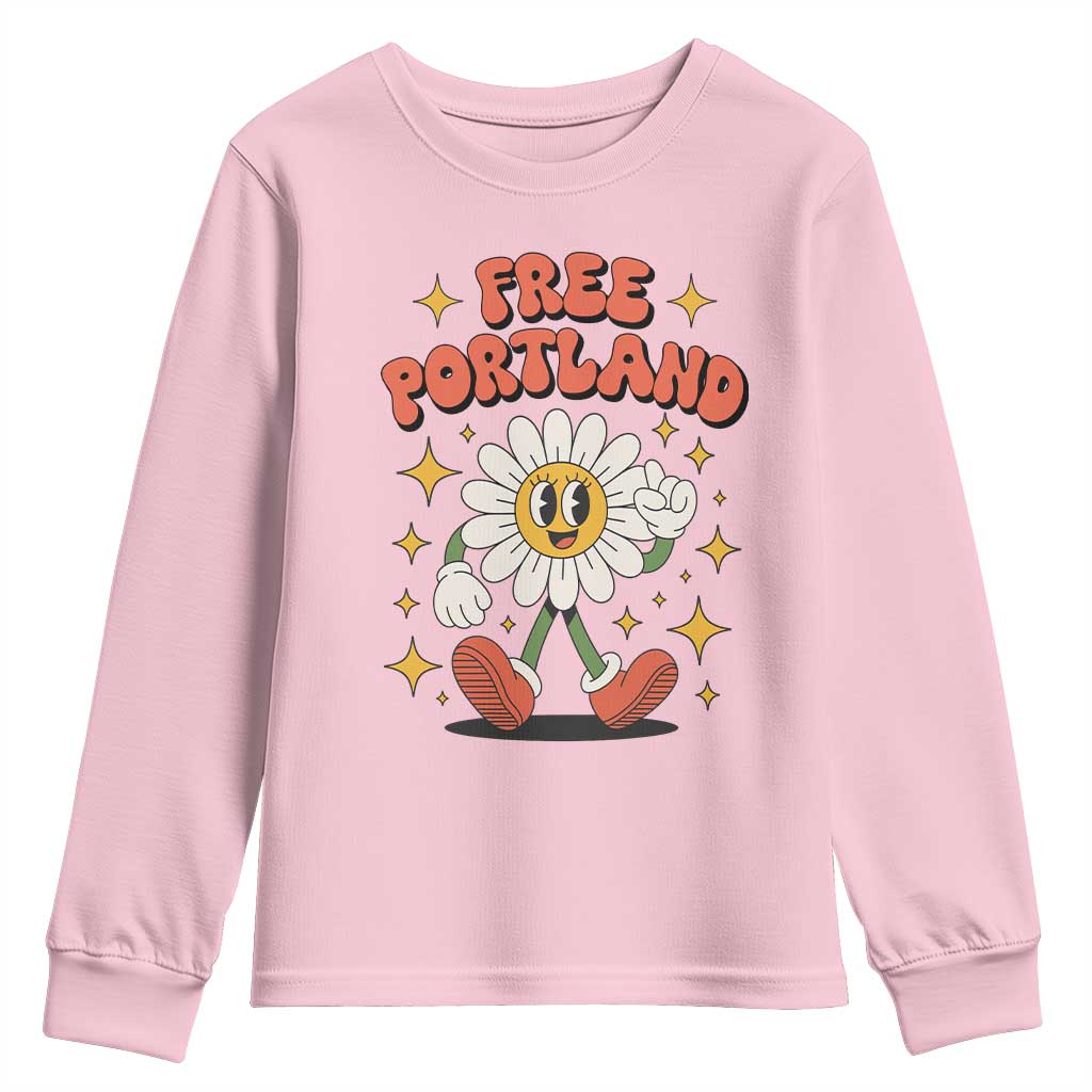 Retro Daisy Free Portland Youth Sweatshirt Oregon Freedom Fighter Flower Groovy Graphic - Wonder Print Shop
