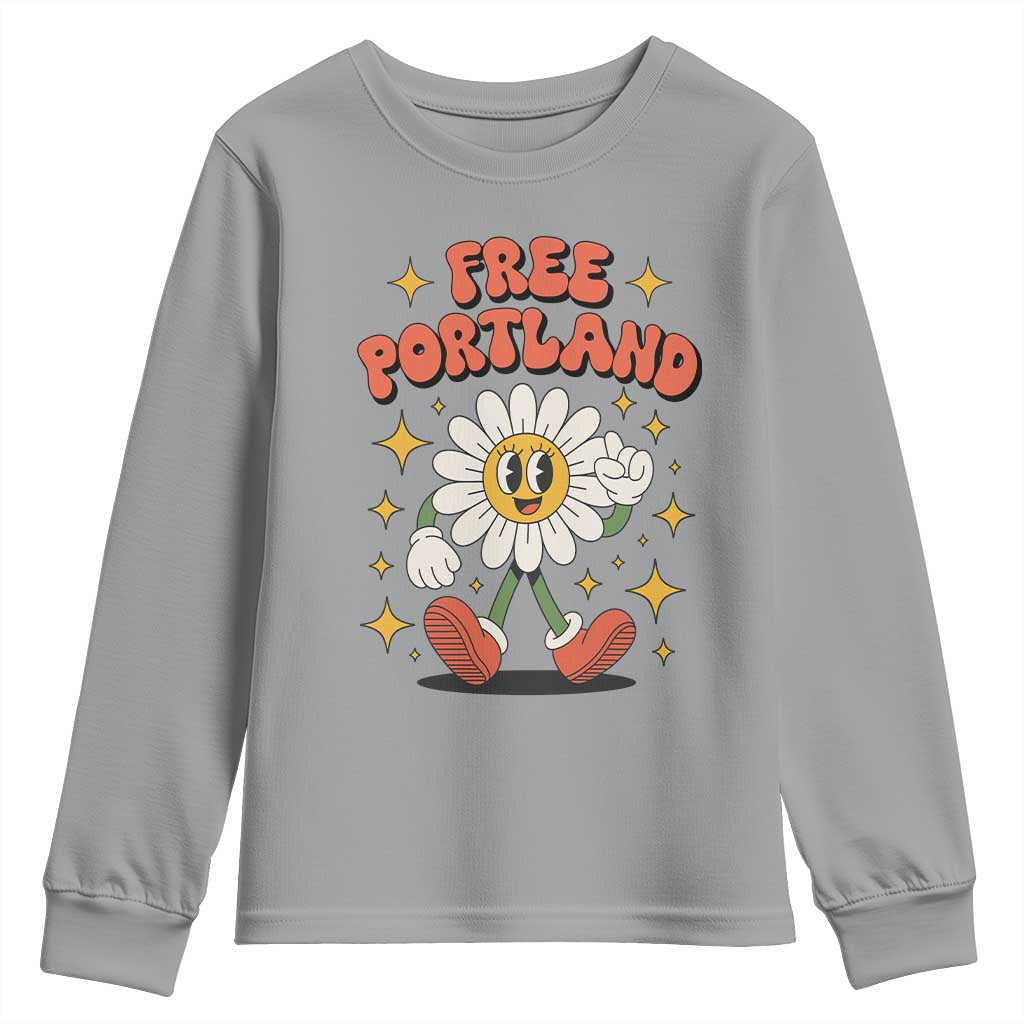 Retro Daisy Free Portland Youth Sweatshirt Oregon Freedom Fighter Flower Groovy Graphic - Wonder Print Shop