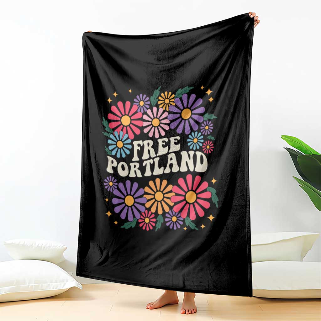 Retro Groovy Free Portland Throw Blanket Oregon Freedom Fighter Peaceful Hippie 70s Style - Wonder Print Shop