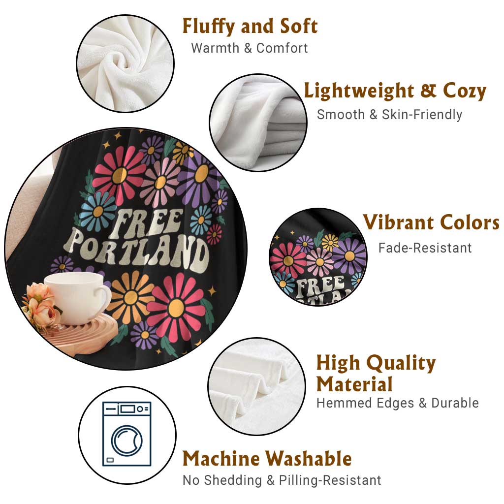 Retro Groovy Free Portland Throw Blanket Oregon Freedom Fighter Peaceful Hippie 70s Style - Wonder Print Shop