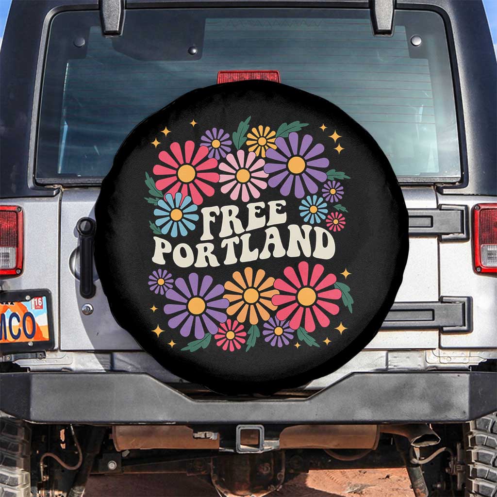 Retro Groovy Free Portland Spare Tire Cover Oregon Freedom Fighter Peaceful Hippie 70s Style - Wonder Print Shop