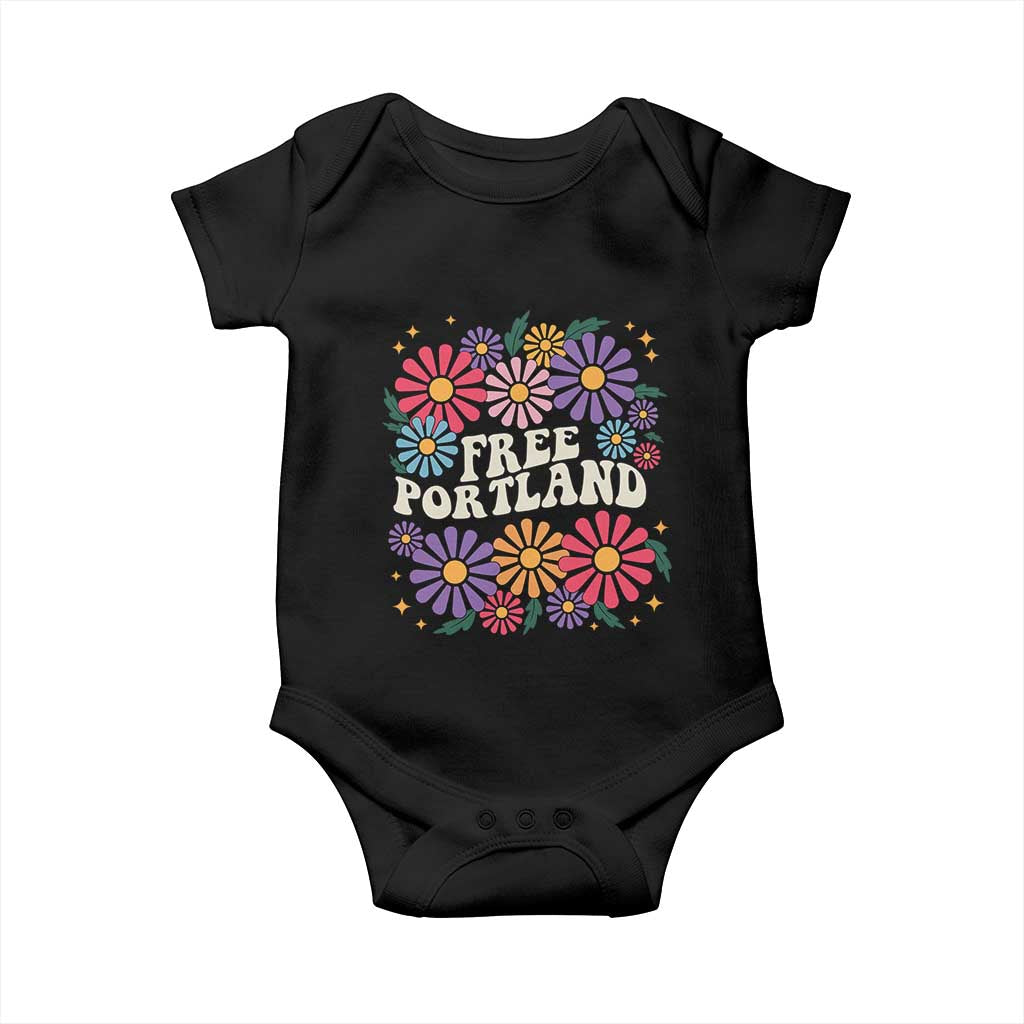 Retro Groovy Free Portland Baby Onesie Oregon Freedom Fighter Peaceful Hippie 70s Style - Wonder Print Shop