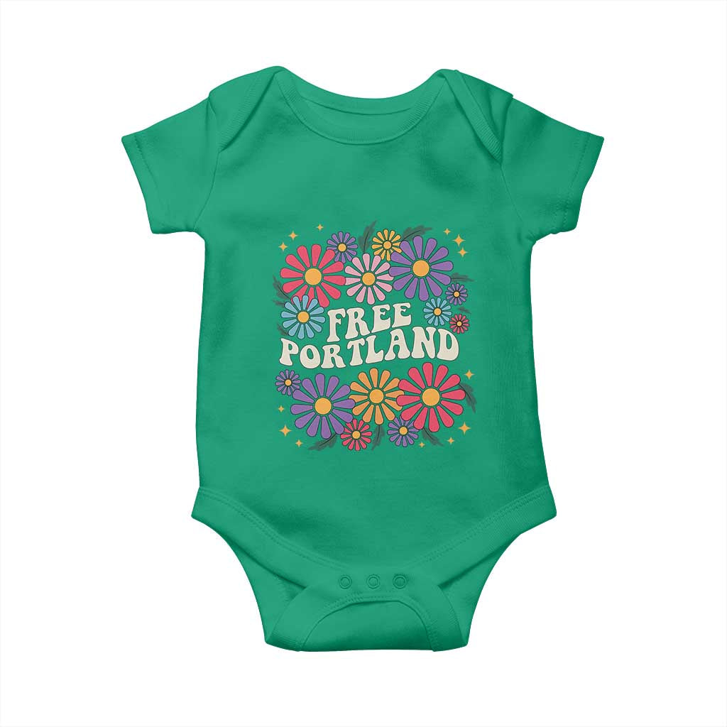 Retro Groovy Free Portland Baby Onesie Oregon Freedom Fighter Peaceful Hippie 70s Style - Wonder Print Shop