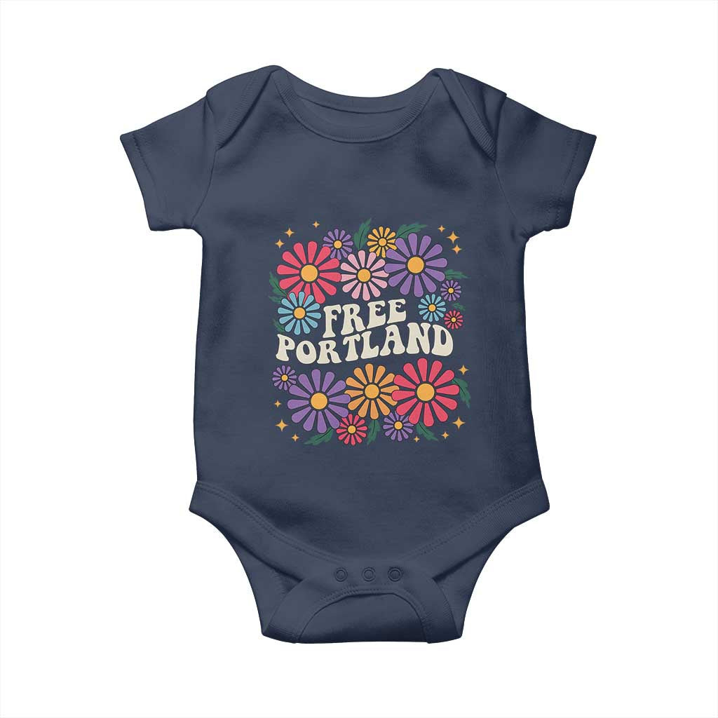 Retro Groovy Free Portland Baby Onesie Oregon Freedom Fighter Peaceful Hippie 70s Style - Wonder Print Shop