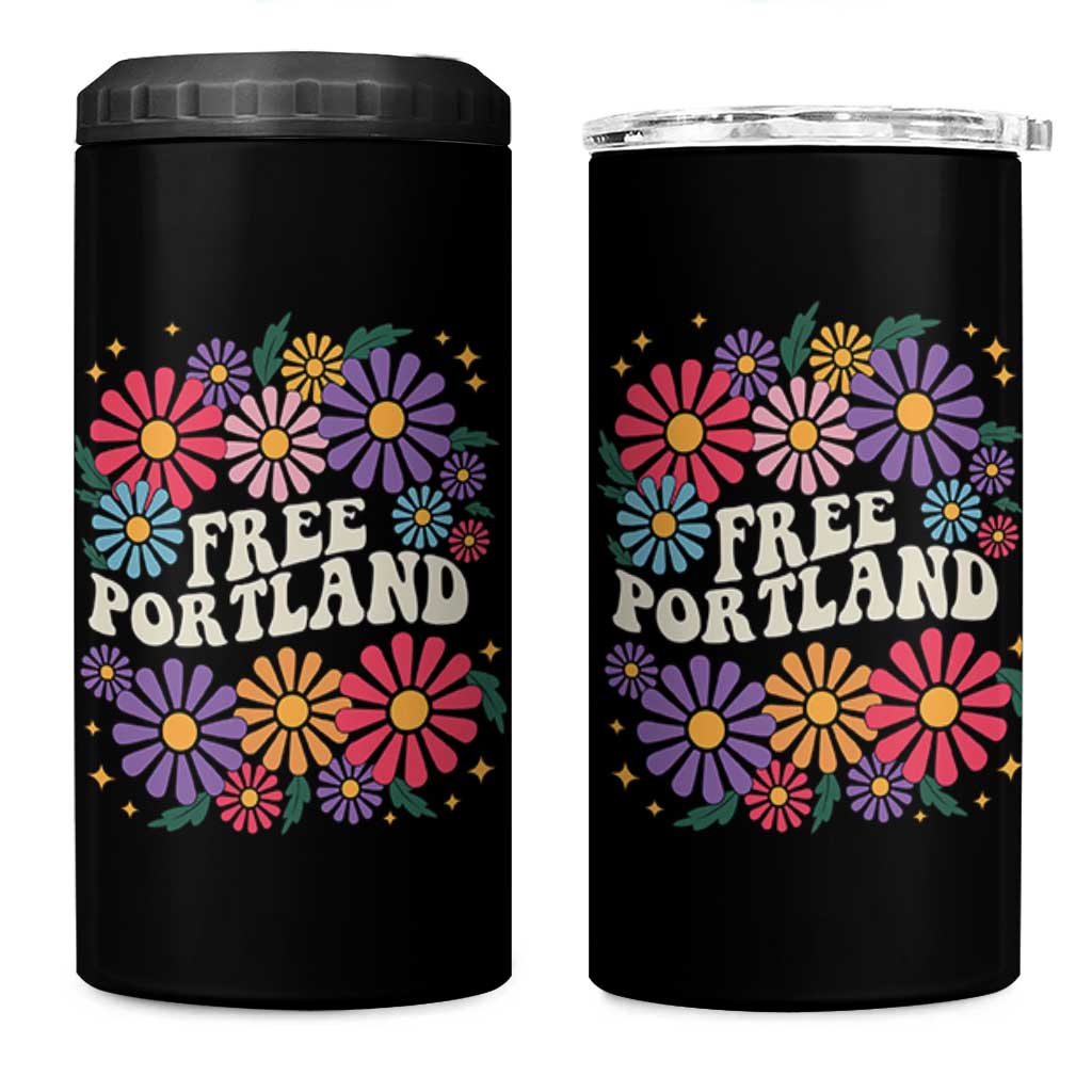 Retro Groovy Free Portland 4 in 1 Can Cooler Tumbler Oregon Freedom Fighter Peaceful Hippie 70s Style - Wonder Print Shop
