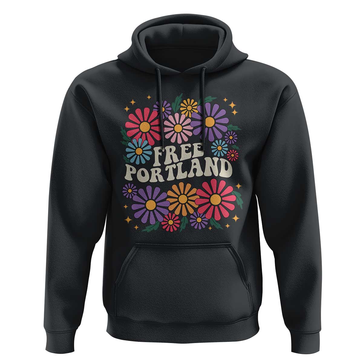 Retro Groovy Free Portland Hoodie Oregon Freedom Fighter Peaceful Hippie 70s Style - Wonder Print Shop