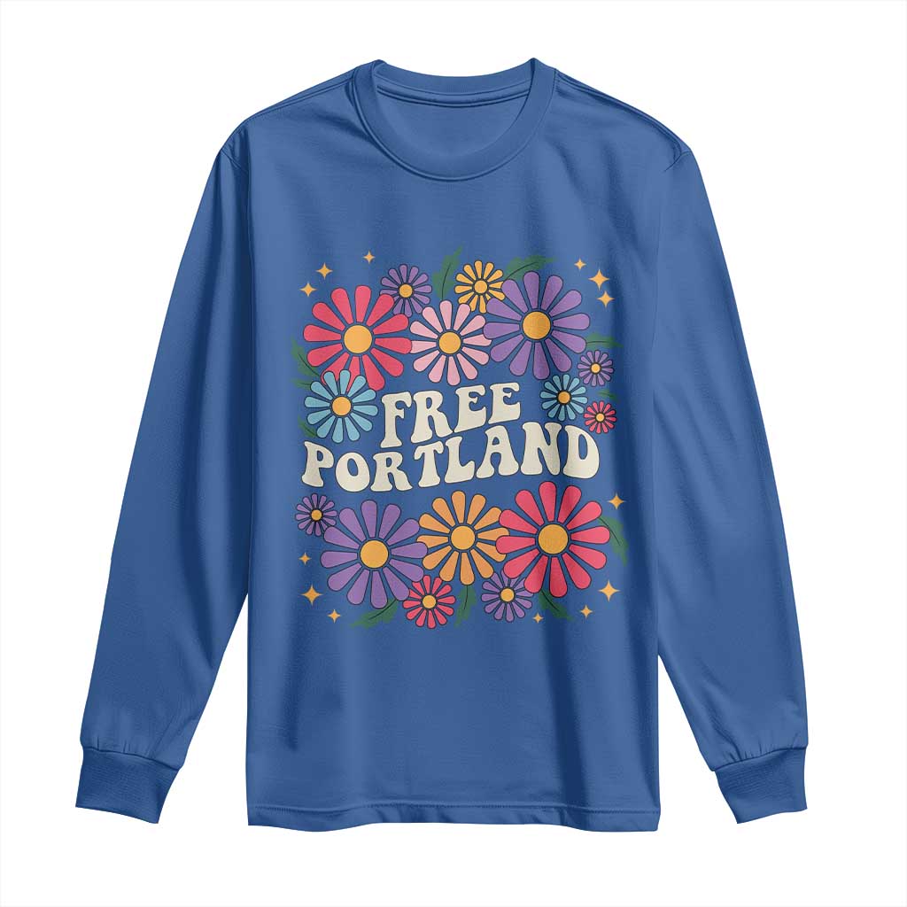 Retro Groovy Free Portland Long Sleeve Shirt Oregon Freedom Fighter Peaceful Hippie 70s Style - Wonder Print Shop