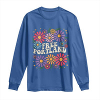 Retro Groovy Free Portland Long Sleeve Shirt Oregon Freedom Fighter Peaceful Hippie 70s Style - Wonder Print Shop