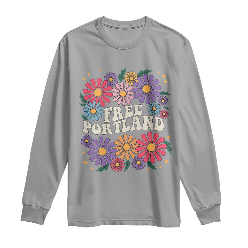 Retro Groovy Free Portland Long Sleeve Shirt Oregon Freedom Fighter Peaceful Hippie 70s Style - Wonder Print Shop