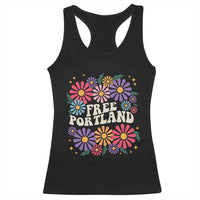 Retro Groovy Free Portland Racerback Tank Top Oregon Freedom Fighter Peaceful Hippie 70s Style - Wonder Print Shop