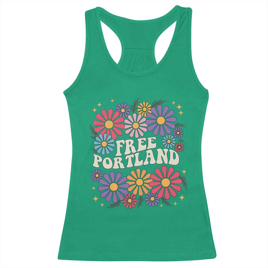 Retro Groovy Free Portland Racerback Tank Top Oregon Freedom Fighter Peaceful Hippie 70s Style - Wonder Print Shop