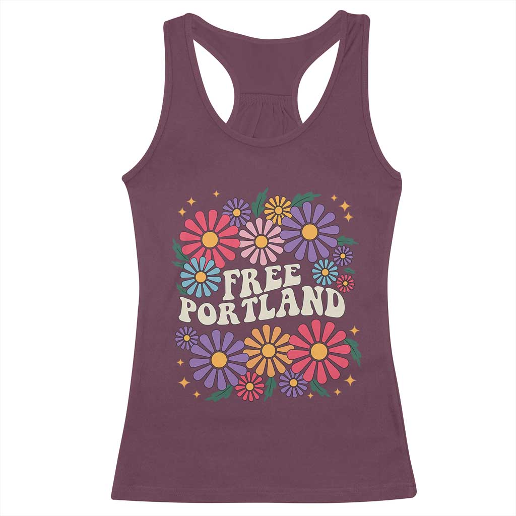 Retro Groovy Free Portland Racerback Tank Top Oregon Freedom Fighter Peaceful Hippie 70s Style - Wonder Print Shop