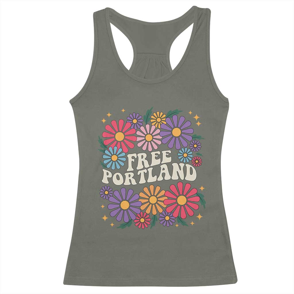 Retro Groovy Free Portland Racerback Tank Top Oregon Freedom Fighter Peaceful Hippie 70s Style - Wonder Print Shop