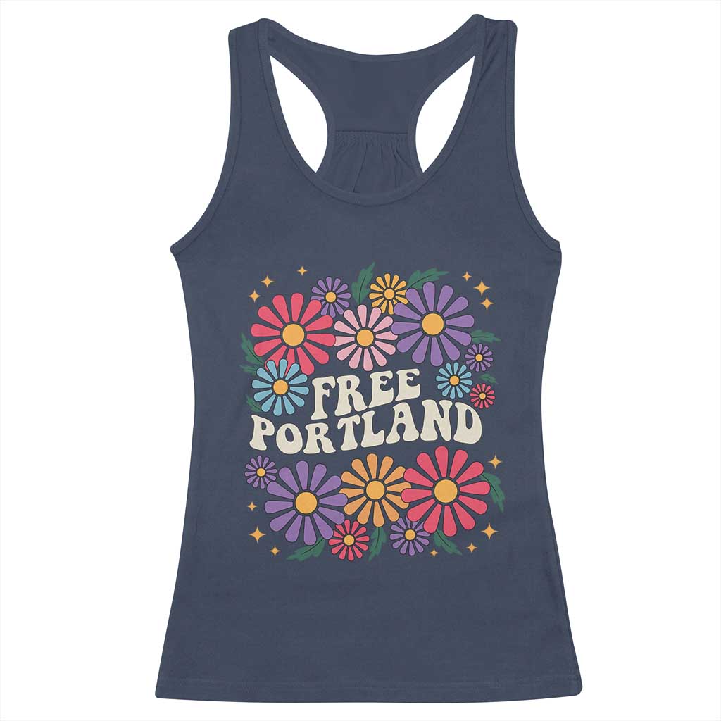 Retro Groovy Free Portland Racerback Tank Top Oregon Freedom Fighter Peaceful Hippie 70s Style - Wonder Print Shop