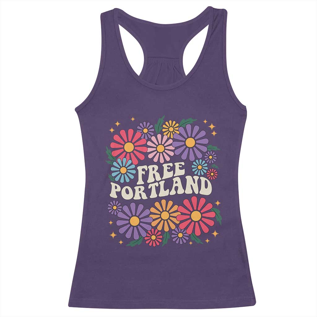 Retro Groovy Free Portland Racerback Tank Top Oregon Freedom Fighter Peaceful Hippie 70s Style - Wonder Print Shop