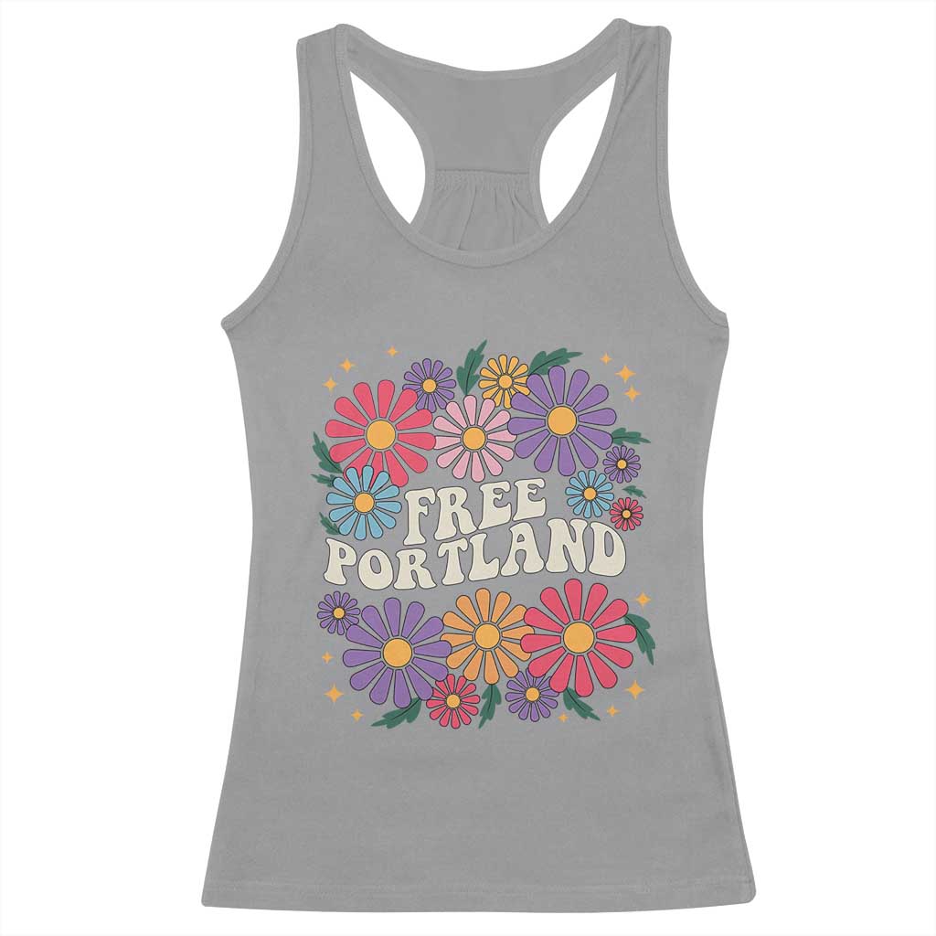 Retro Groovy Free Portland Racerback Tank Top Oregon Freedom Fighter Peaceful Hippie 70s Style - Wonder Print Shop