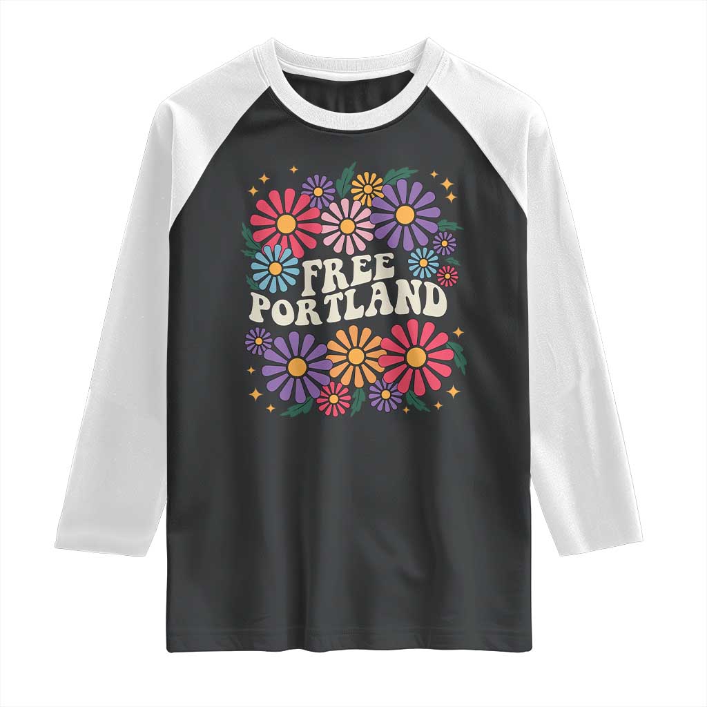 Retro Groovy Free Portland Raglan Shirt Oregon Freedom Fighter Peaceful Hippie 70s Style - Wonder Print Shop